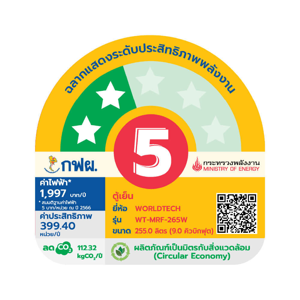ตู้เย็น 2 ประตู WORLDTECH รุ่น WT-MRF-265W_SIL ขนาด 9 คิว ความจุ 255 ลิตร สีเงิน_7